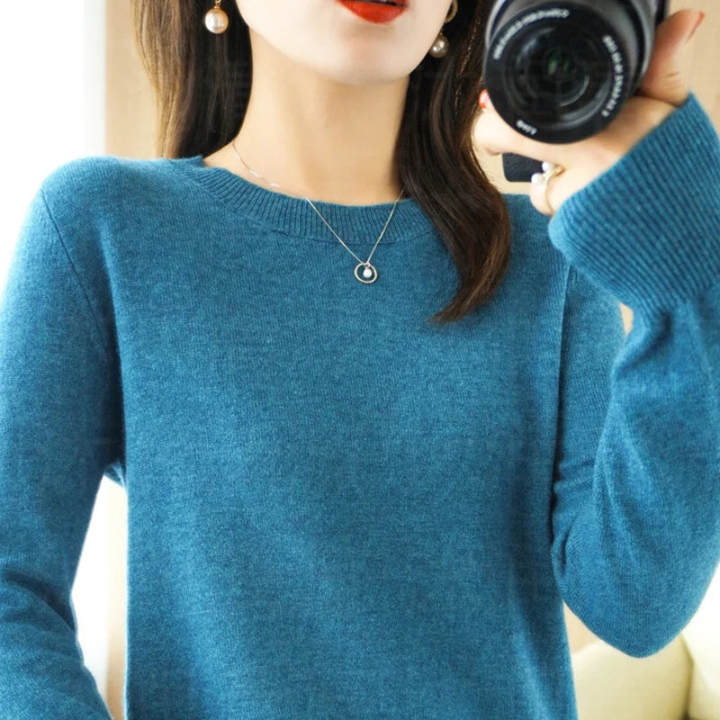 Women's Crew Neck Long Sleeve Sweater Casual Knit Layer