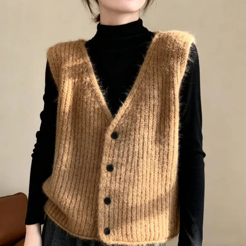 Women's Sleeveless Knit Button Front Vest Casual Knit Layer
