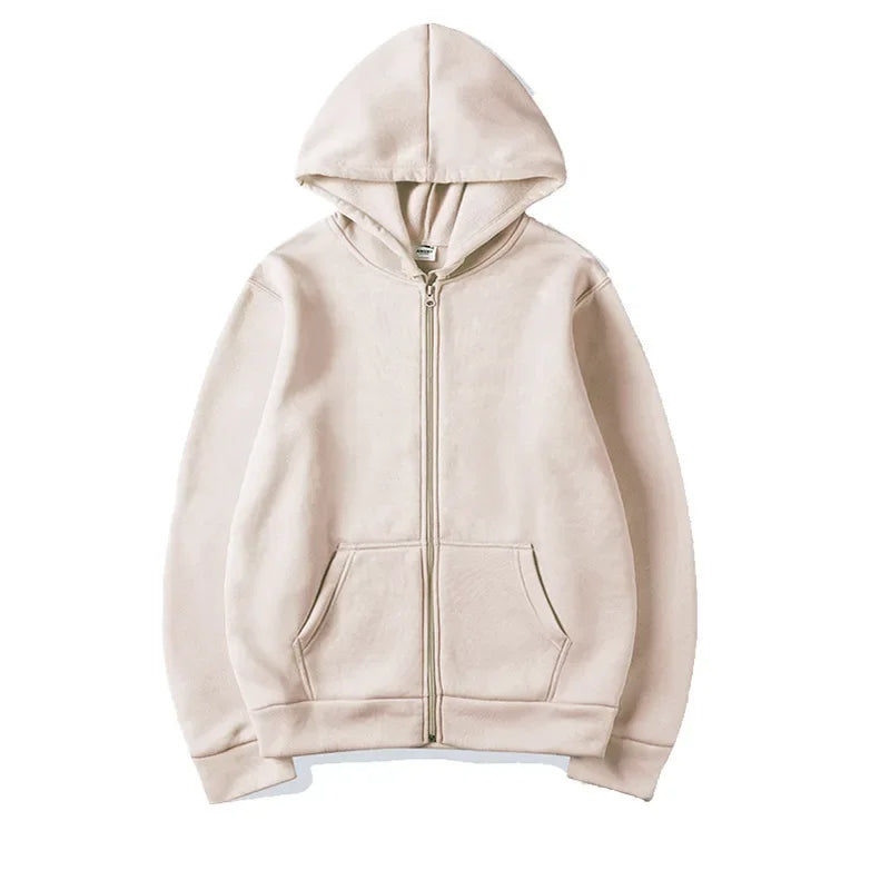 Long Sleeve Full Zip Casual Hooded Sweatshirt for Layering
