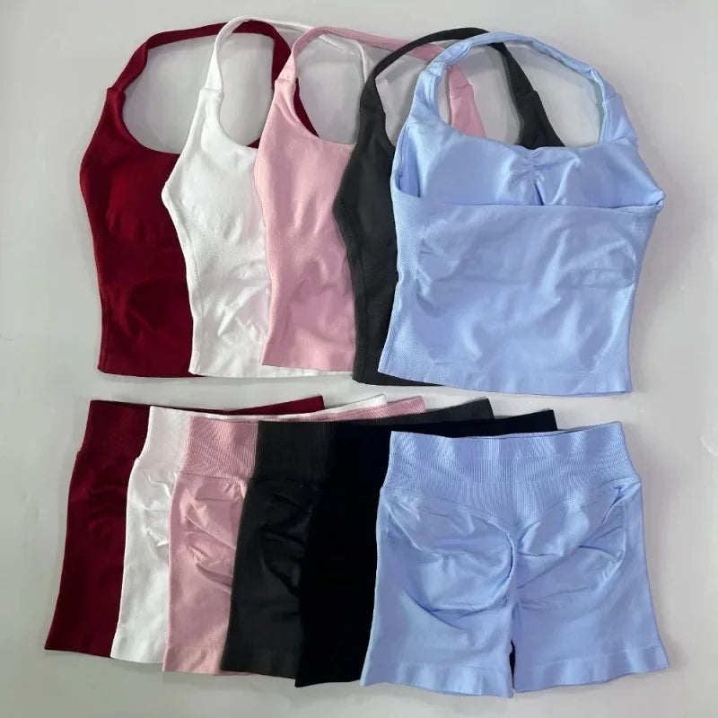 Women's Halter Tank And Shorts Yoga Set For Workout Outfits
