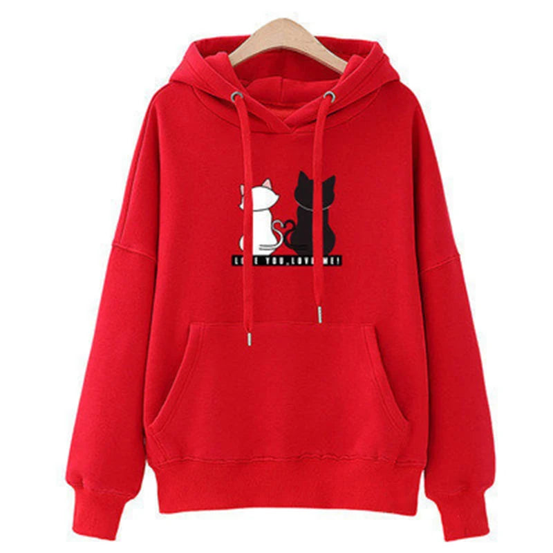 Cat Graphic Long Sleeve Pullover Casual Hoodie for Layering