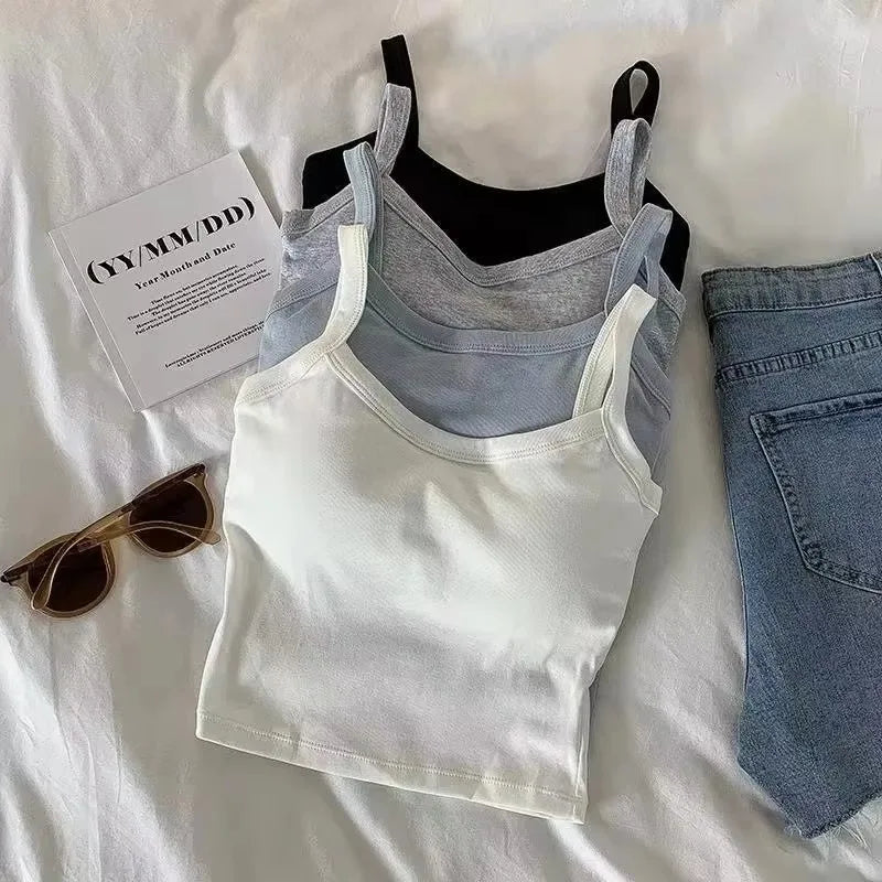 Women's Crop Top with Scoop Neckline, Wide Shoulder Straps, and Cropped Length