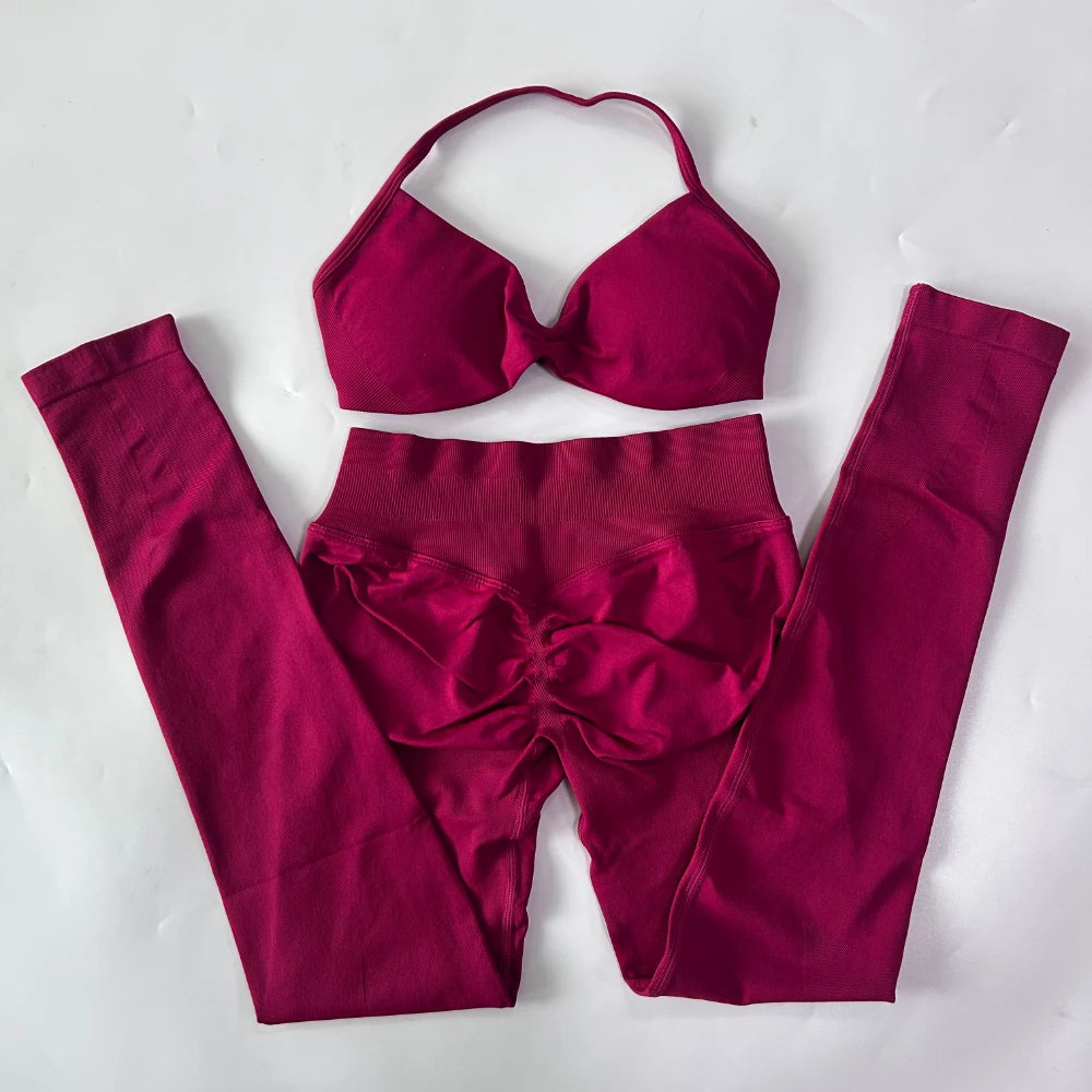 Women's Strappy Bra And Leggings Yoga Set For Workout Outfits