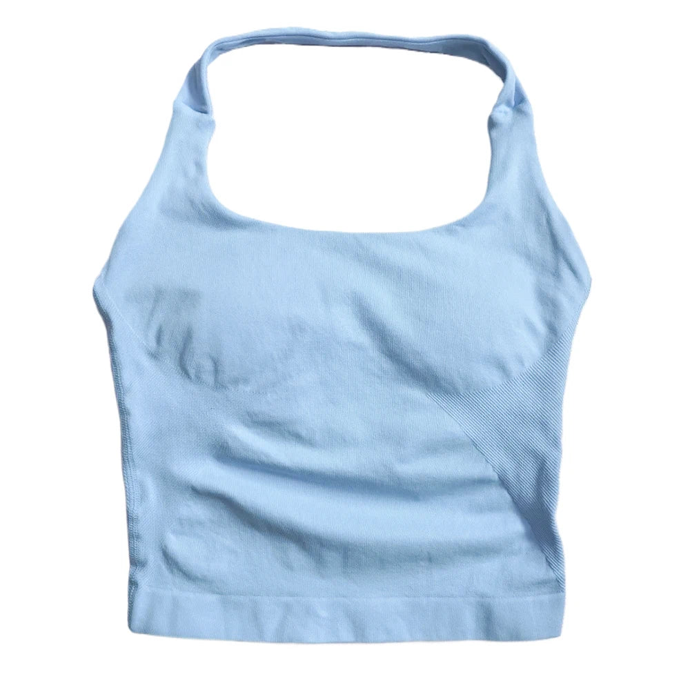 Women's Halter Neck Fitted Longline Tank Top For Workout Outfits