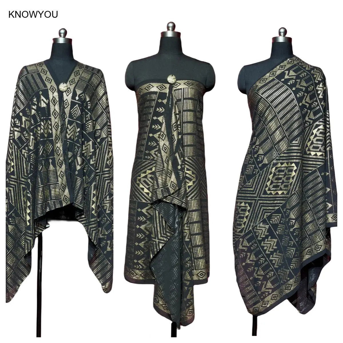 Gold Print Sheer Wrap Scarf for Layering over Outfits