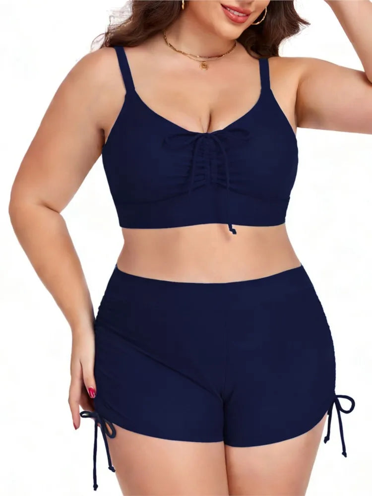 Women's Ruched Crop Top and Side Tie Shorts Bikini Set