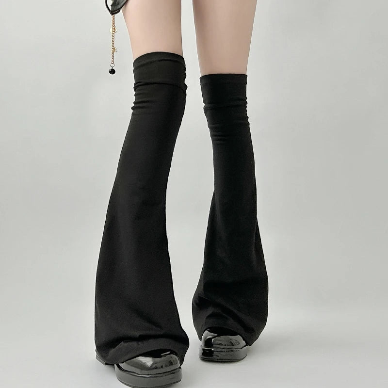 Solid Flared Over Knee Leg Warmers with Knit Texture