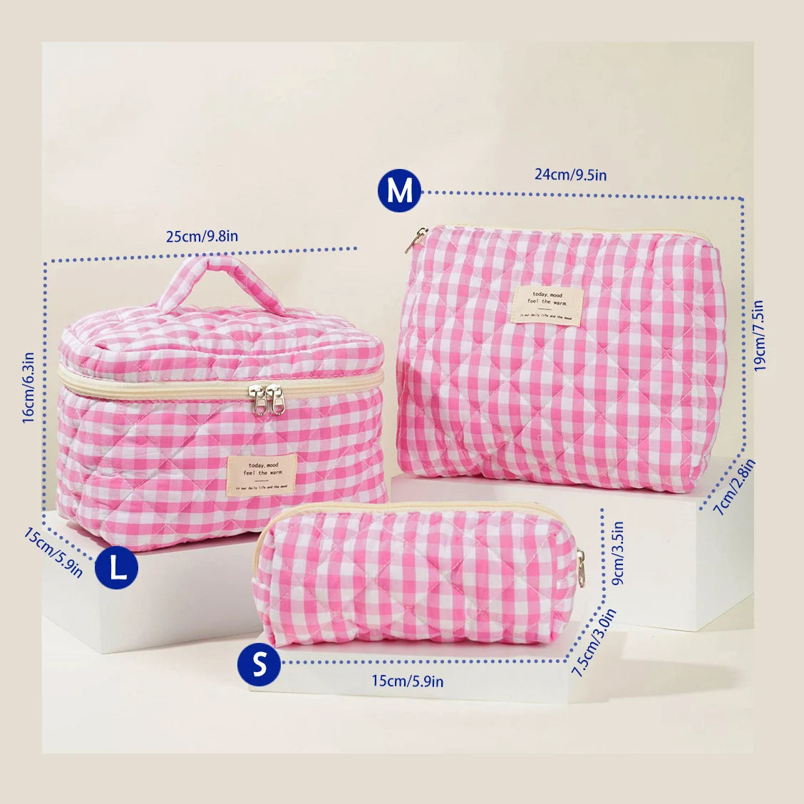 Printed Quilted Toiletry Bag with Zippered Size Options