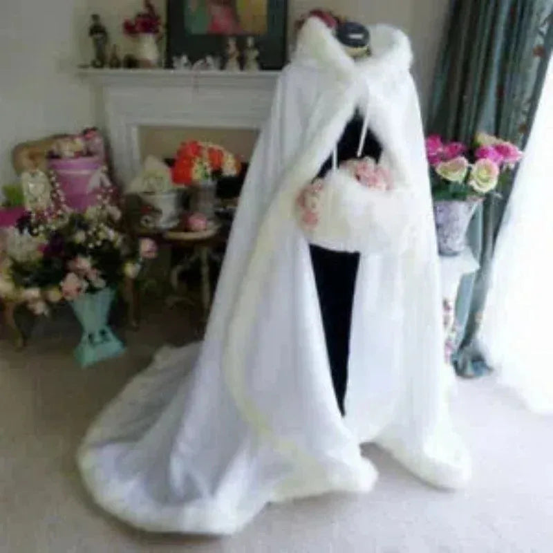 Long Hooded Plush Trim Cape for Layering over Outfits