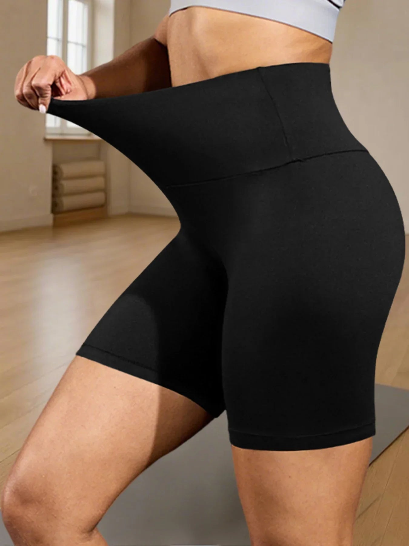 Women's High Waist Polyester Blend Biker Shorts for Yoga and Running