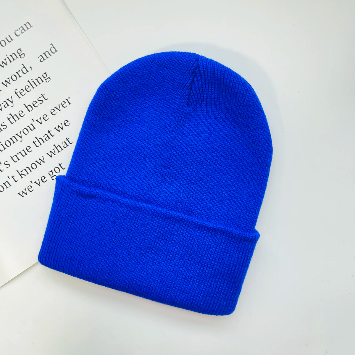 Solid Knit Beanie with Folded Cuff and Color Choices