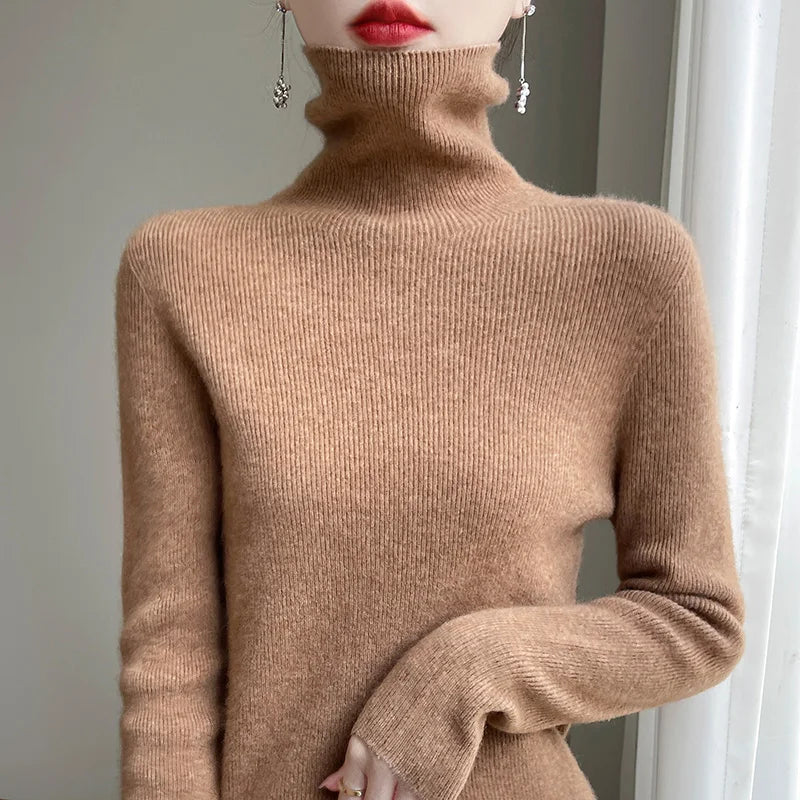 Women's Roll Neck Long Sleeve Sweater Casual Knit Layer
