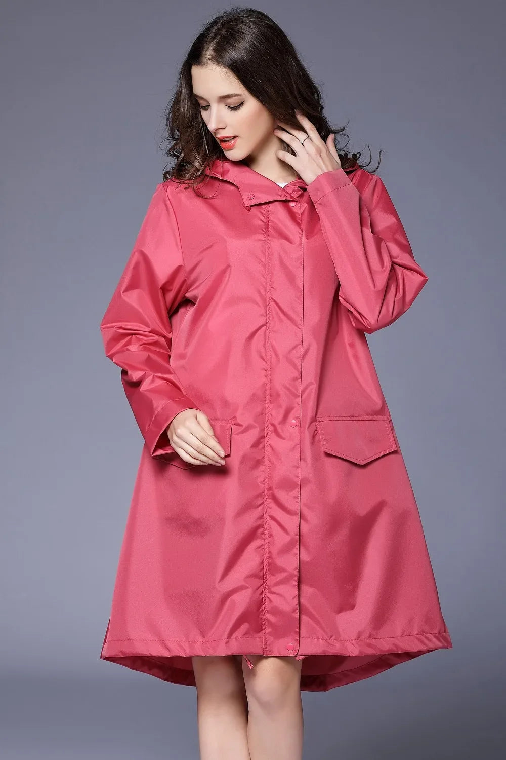 Long Hooded Front Opening Jacket for Layering over Outfits
