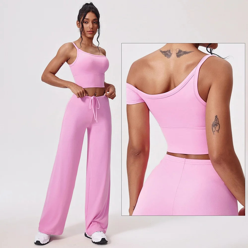 Women's Short-Sleeve Crop Top and Pants Workout Set