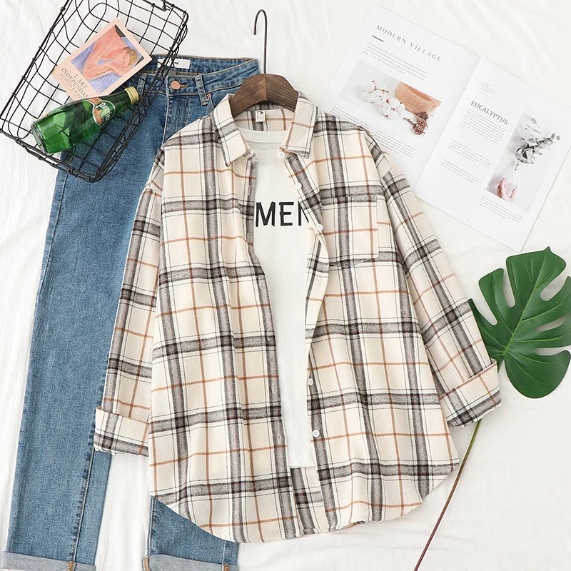 Women's Checked Collared Long Sleeve Shirt