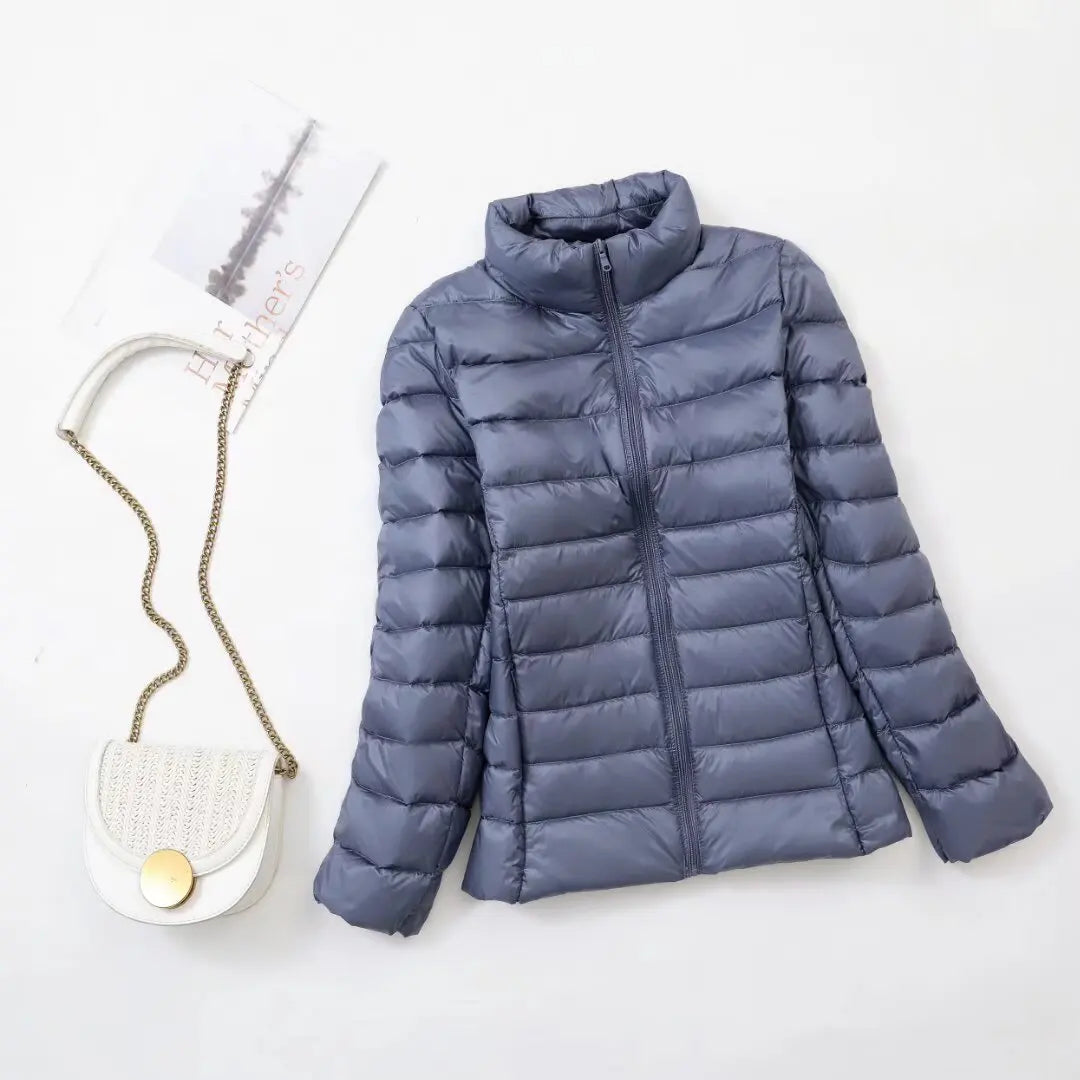 Women's Quilted Stand Collar Zip Front Jacket for Layered Outfits