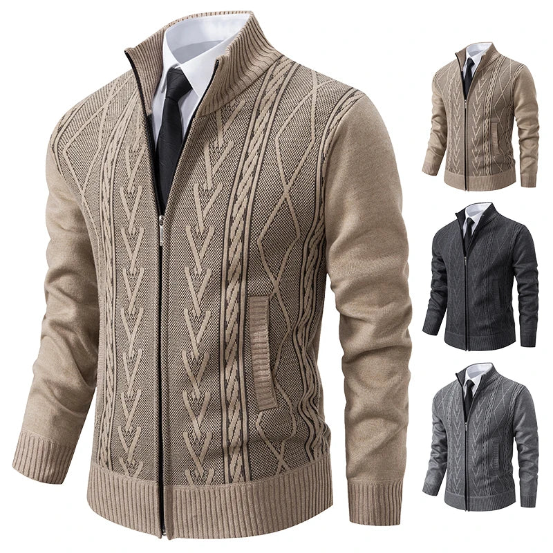 Men's Cable Pattern Zip Front Knit Cardigan