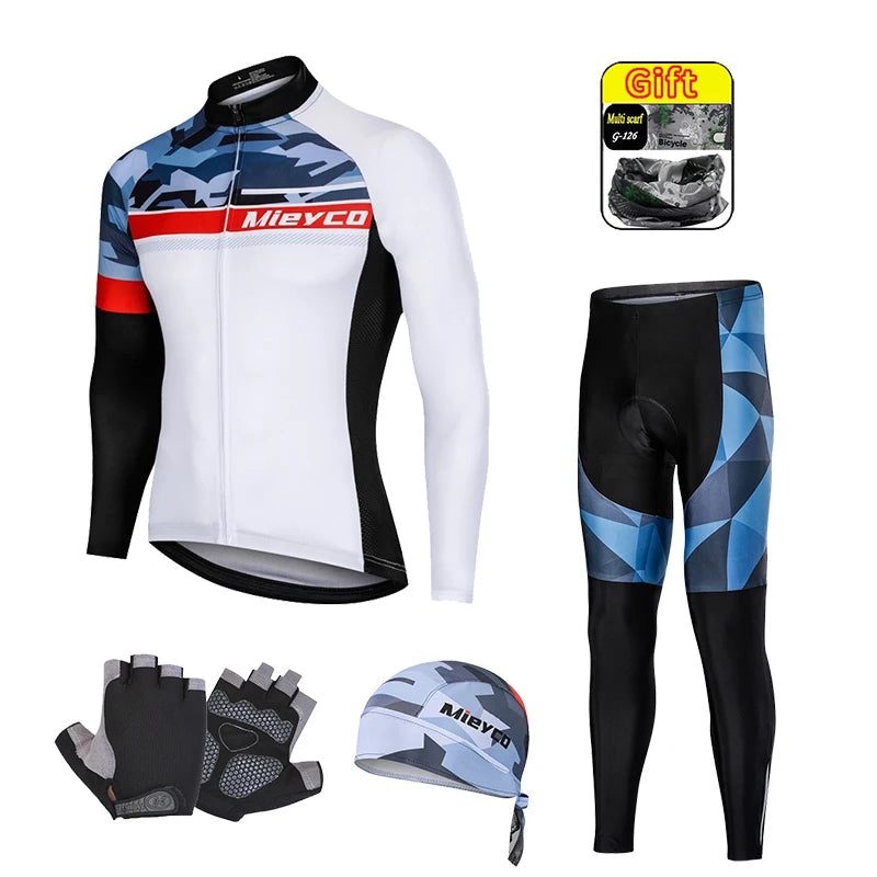 Men Autumn Long Sleeve Cycling Jersey Set MTB Mountain Bike Sportswear Slim Fit