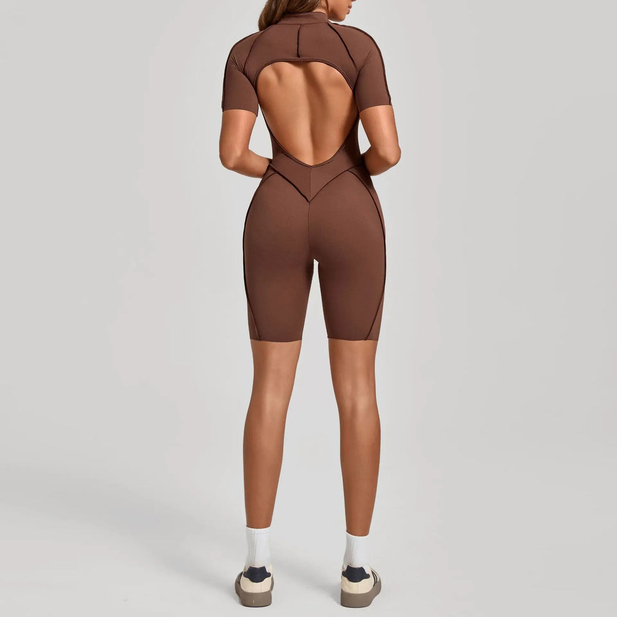 Women's Zip Front Contour Seam Workout One Piece in Long and Short Styles