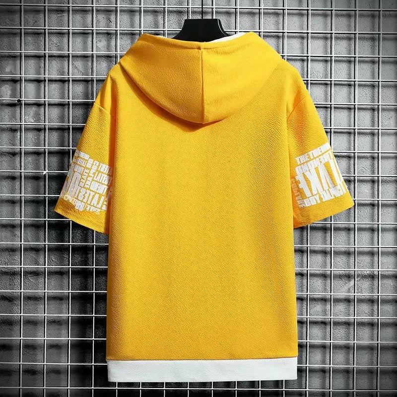 Men's Short-Sleeve Contrast-Trim Zip-Front Hoodie