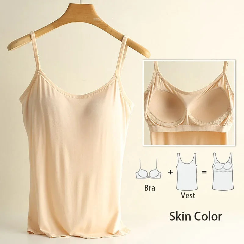 Women's Scoop Neck Camisole with Thin Straps and a Built-In Bra