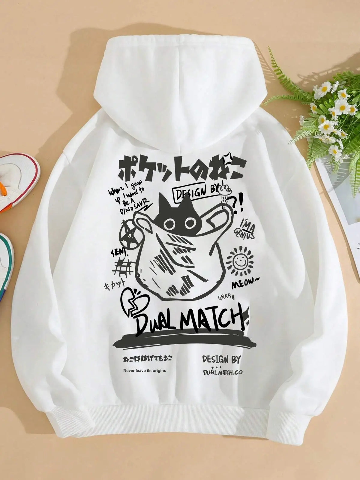 Cat Graphic Long Sleeve Pullover Casual Hoodie for Layering