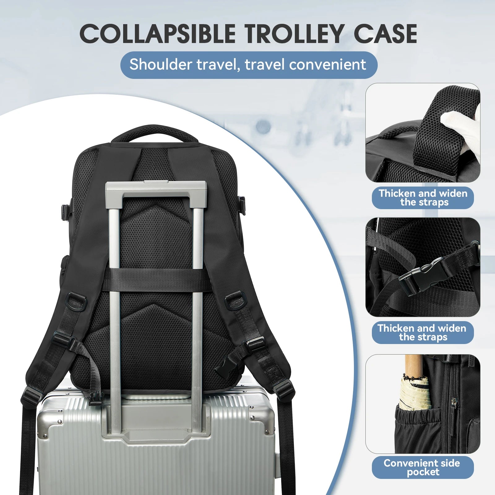 Travel Backpack with Internal Compression Storage and Zippered Compartments