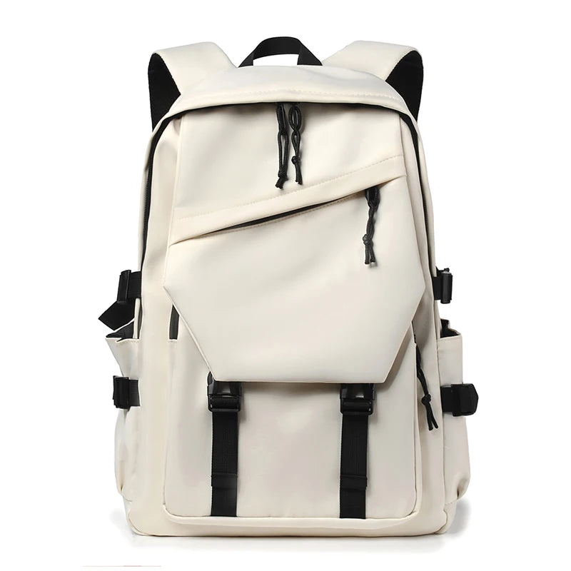Plain Laptop Backpack with Front Pockets and Side Buckle Strap Details
