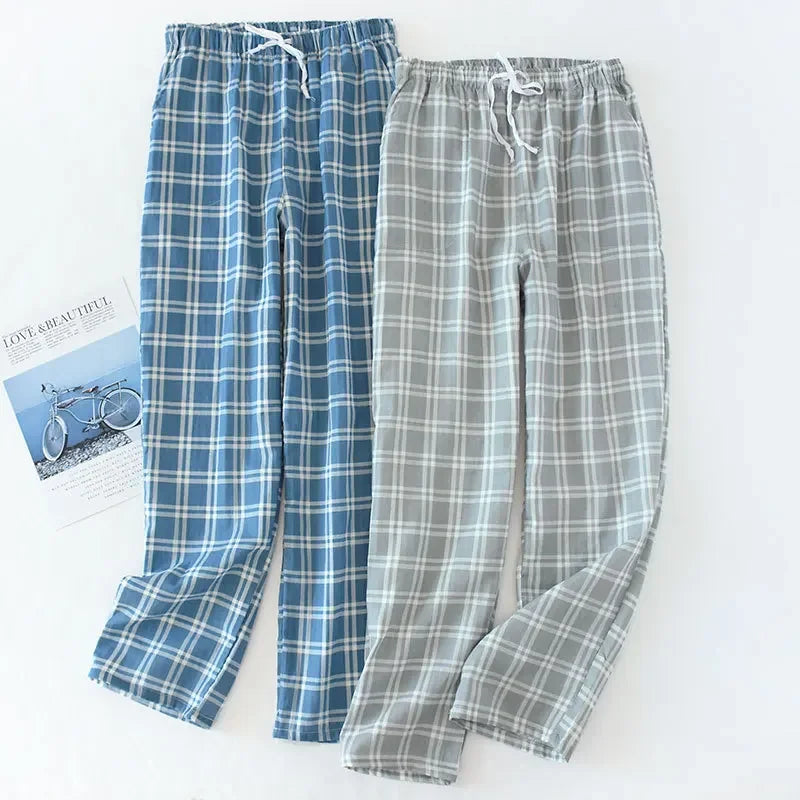 Plaid Drawstring Pajama Bottoms with Long and Short Styles