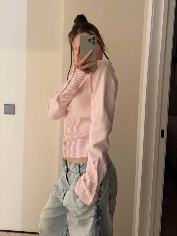 Women's Crew Neck Button Front Cardigan Casual Knit Layer
