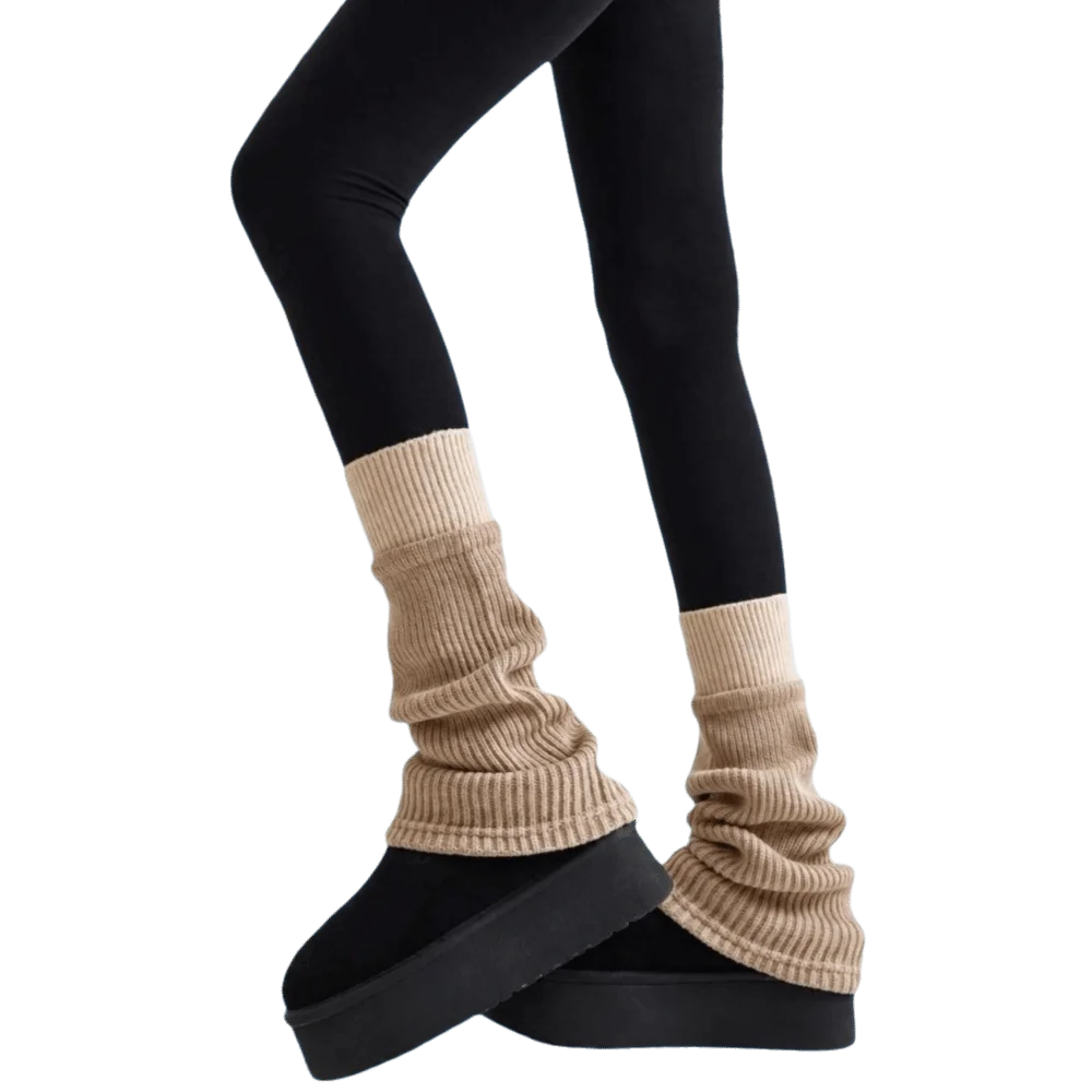 Color Block Ribbed Leg Warmers with Contrasting Wide Cuffs