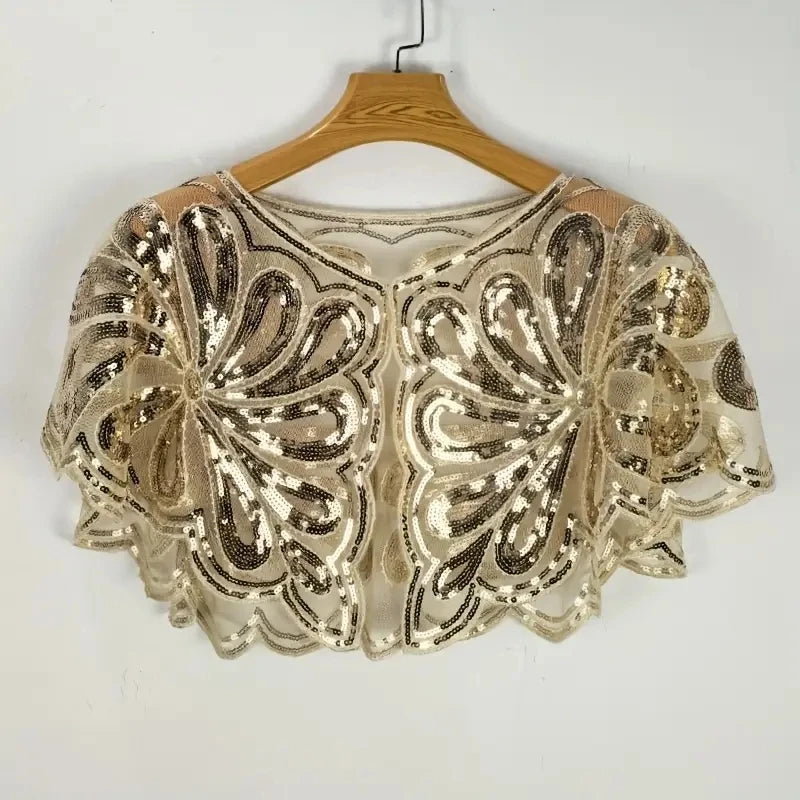 Floral Sequin Capelet for Layering over Dresses and Tops