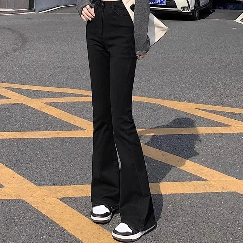 Women's Black High Waist Flared Leg Denim Jeans