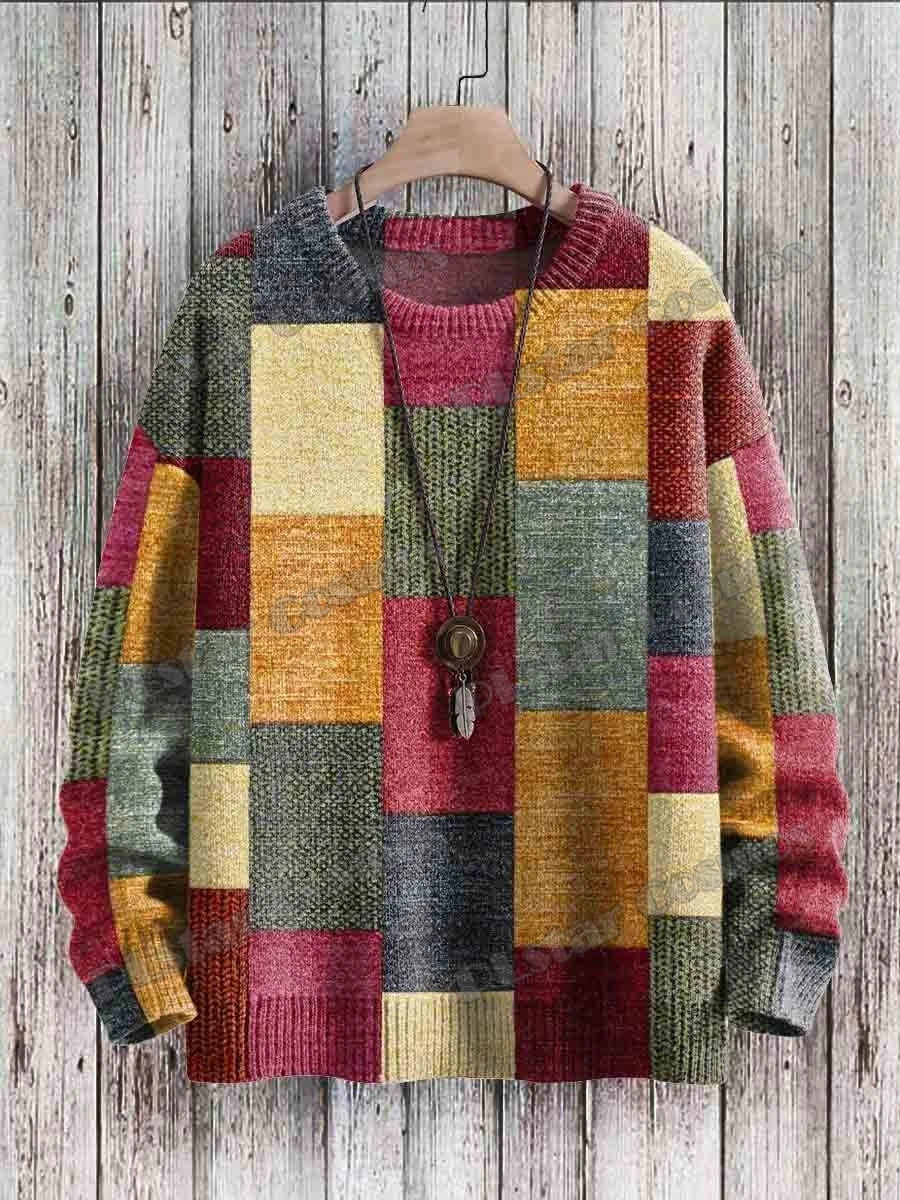 Men's Cat Print Crew Neck Long Sleeve Sweater