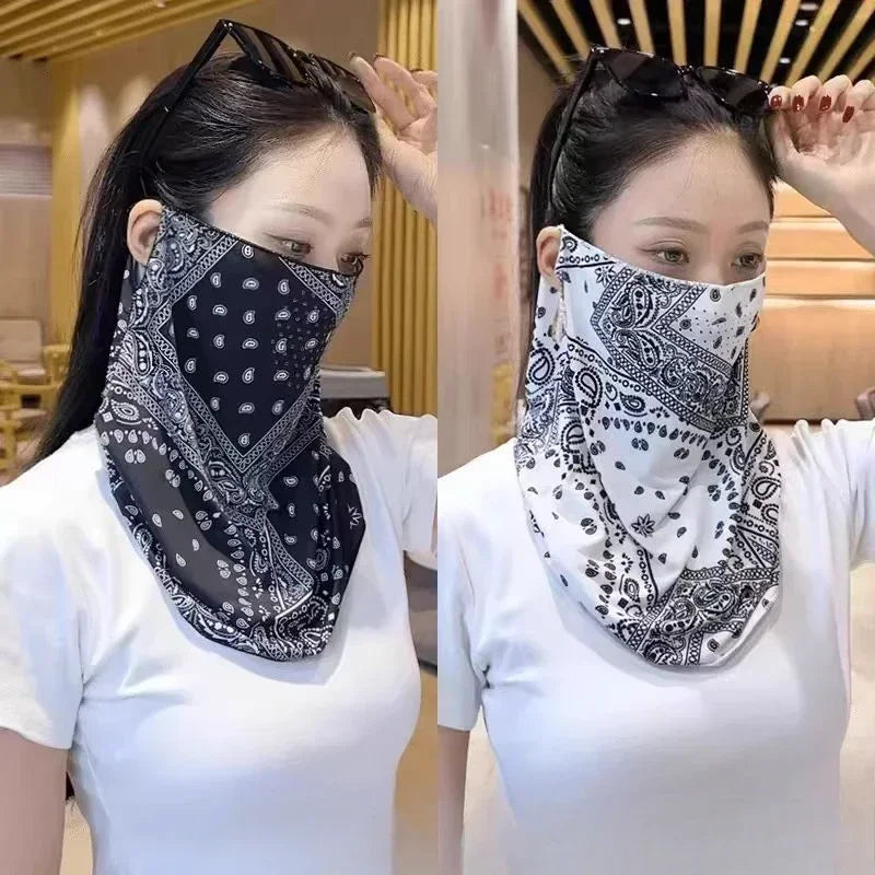 Paisley Print Neck Scarf with Ear Loop Face Cover
