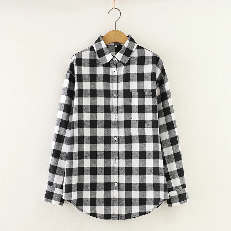 Women's Checked Collared Long Sleeve Shirt