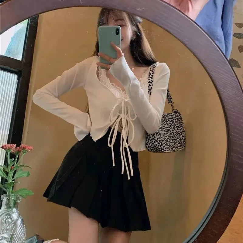 Women's Tie Front Flare Cuff Cardigan Casual Knit Layer