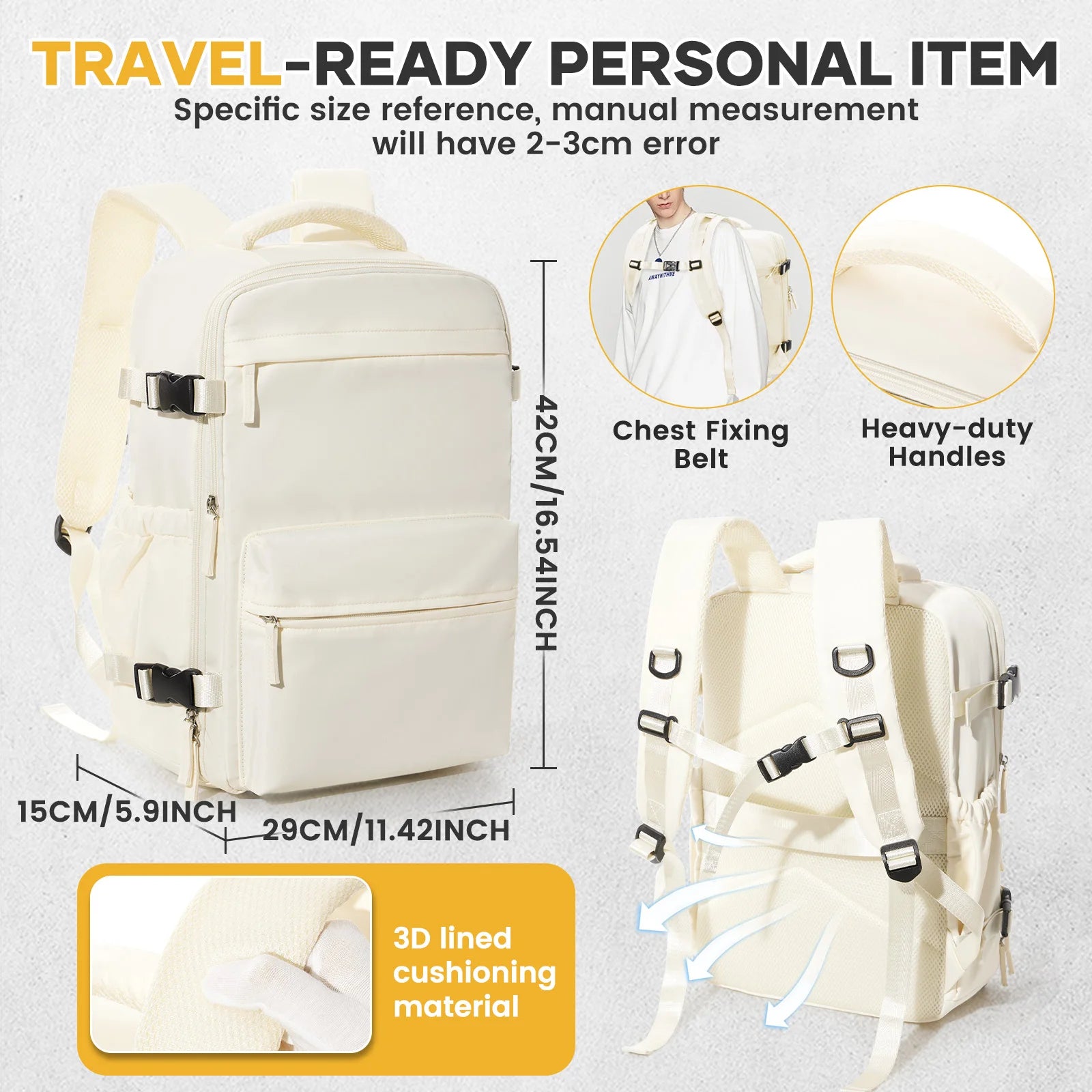 Travel Backpack with Internal Compression Compartment and Pump Option