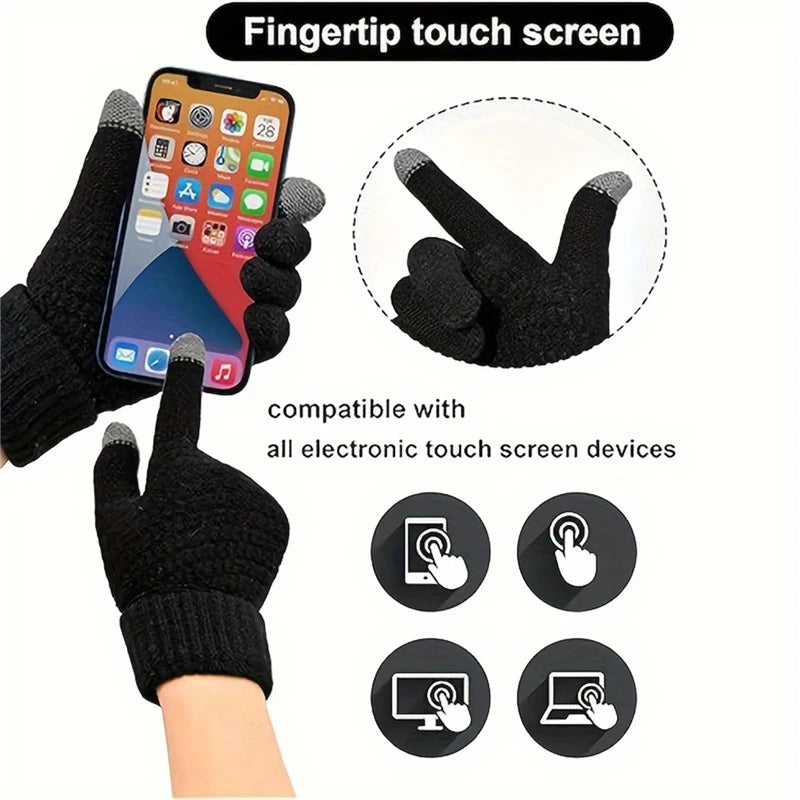 Black Full Finger Knit Gloves with Ribbed Cuffs