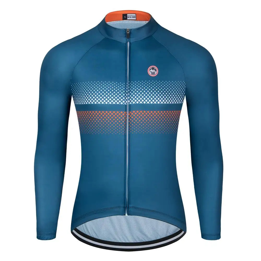 Long Sleeve Full-Zip Cycling Jersey with Stripes and Rear Pockets