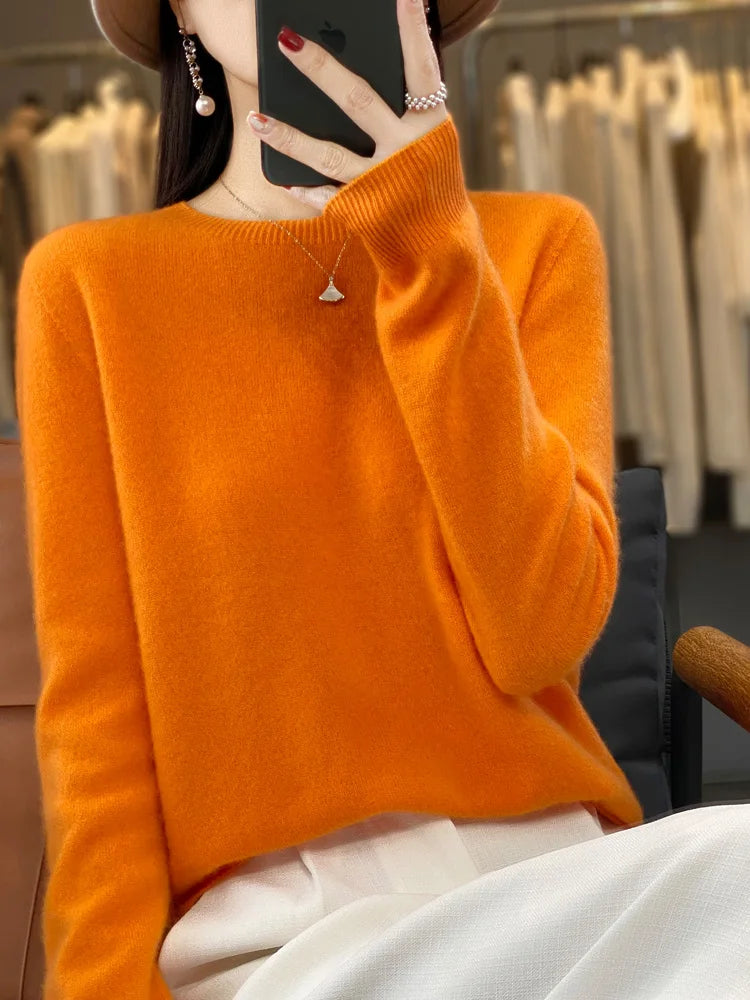 Women's Fluffy Round Neck Long Sleeve Sweater Casual Knit Layer