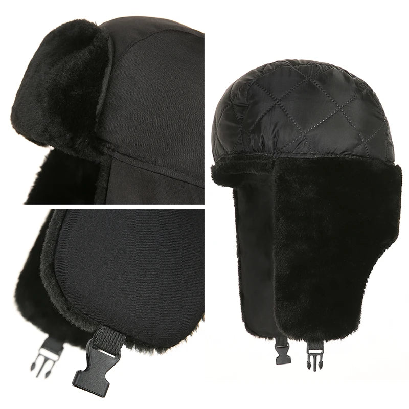 Trapper Hat with Ear Flaps and Plush Trim