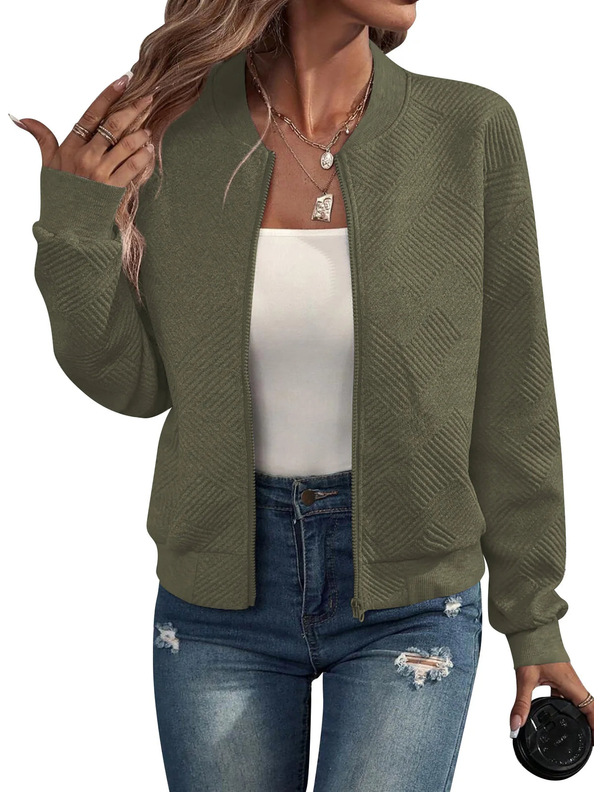 Women's Baseball-Collar Zip-Front Jacket