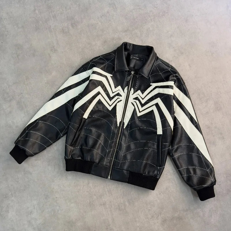 Spiderweb Graphic Long Sleeve Casual Front Closure Streetwear Jacket