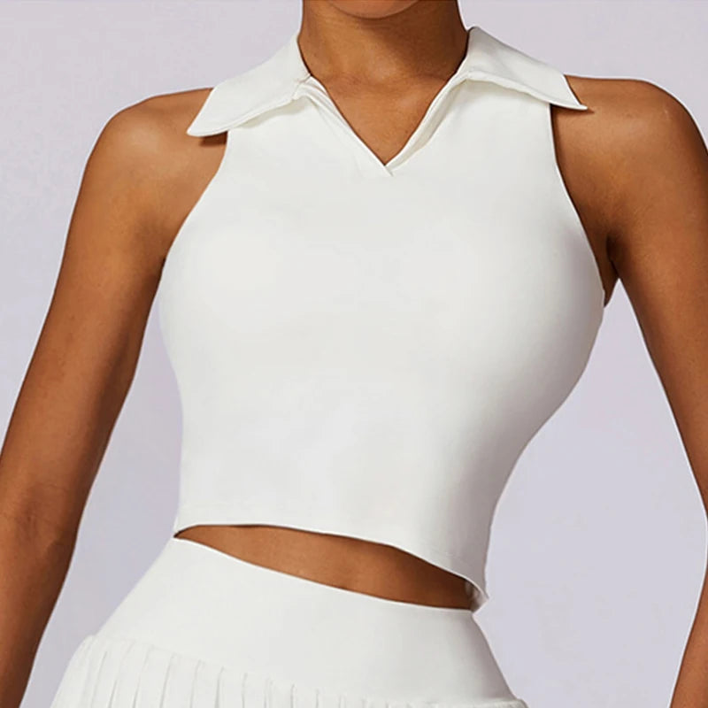 Women's Collared Crop Top and Skort Workout Set