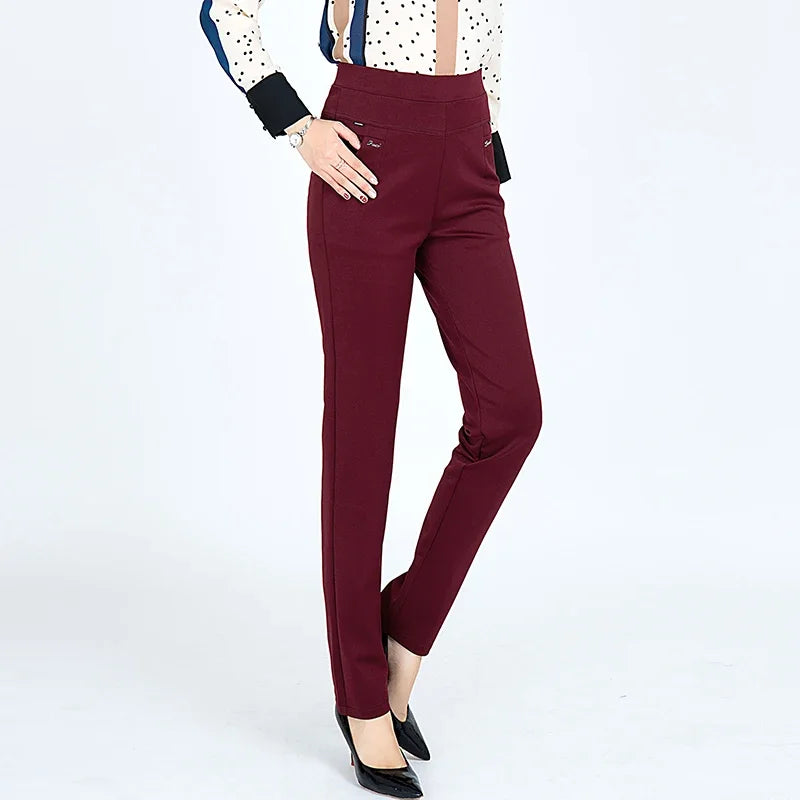 Women's High Waist Slim Pants with Elastic Fit and Color Options