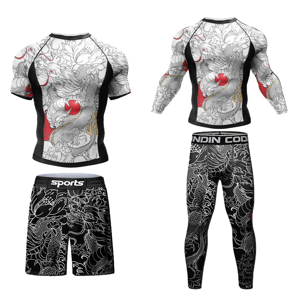 Tattoo Graphic Long Sleeve Mock Neck Fitted Rash Guard