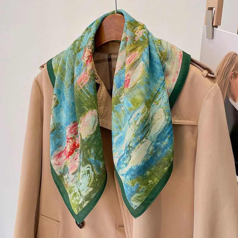 Printed Square Scarf with Polka Dot Pattern Options