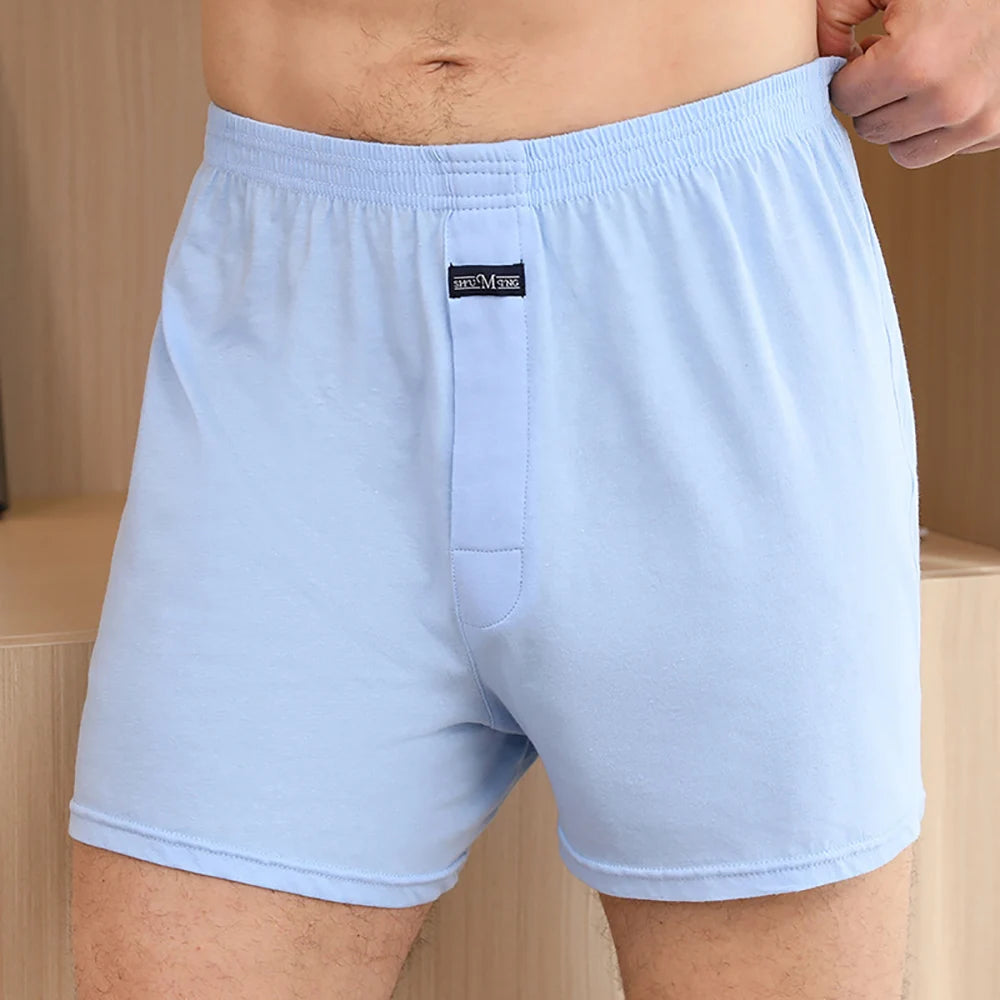 Men's Solid Button Detail Elastic Waist Boxer Style Sleep Shorts