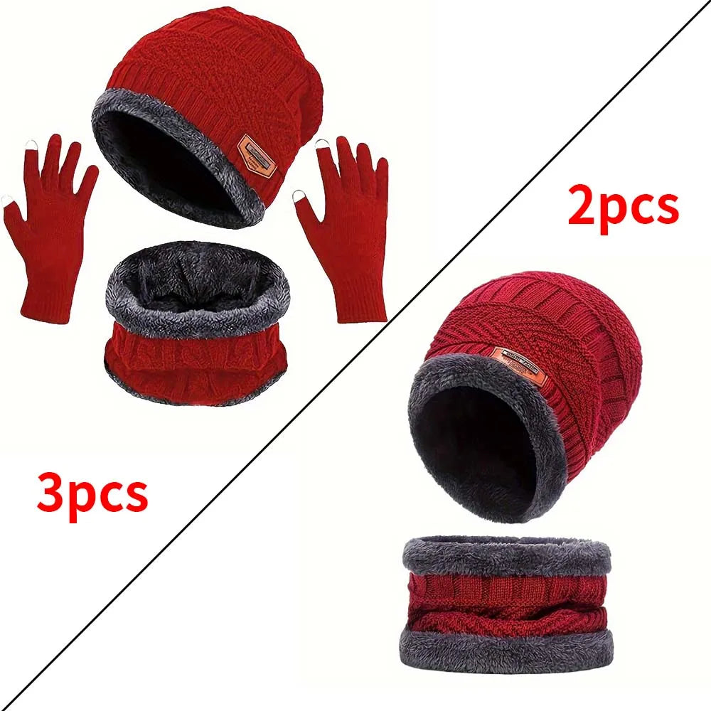 Knitted Hat Scarf and Touchscreen Gloves Set for Adult Winter Wear